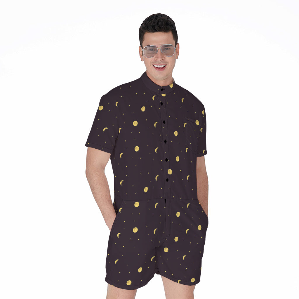 Moon Phase And Stars Pattern Print Men's Rompers