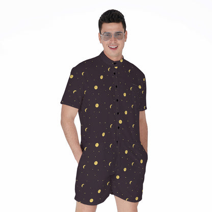 Moon Phase And Stars Pattern Print Men's Rompers