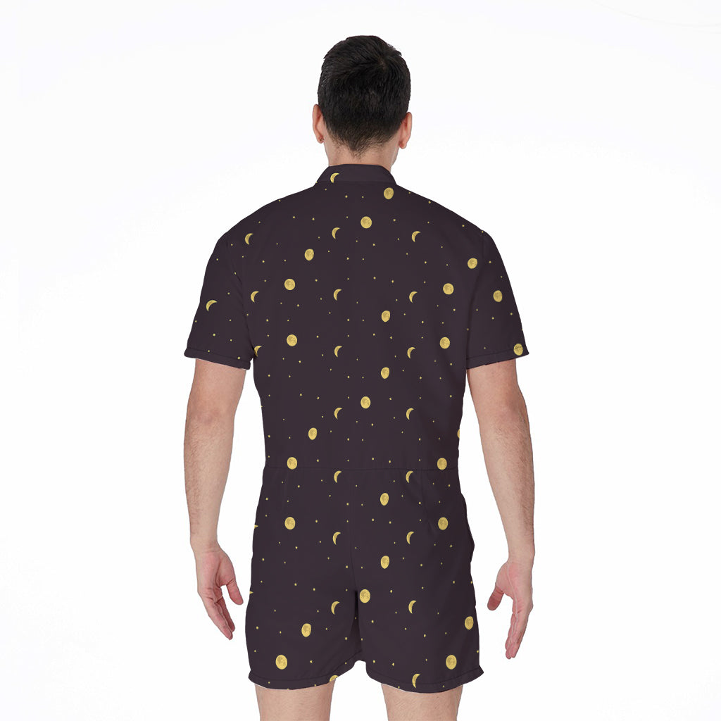 Moon Phase And Stars Pattern Print Men's Rompers