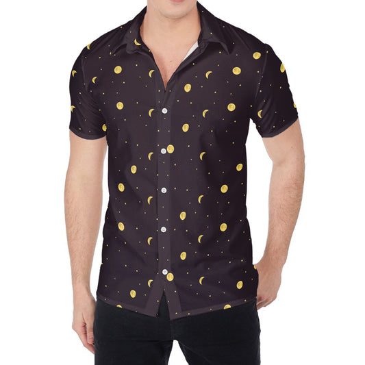 Moon Phase And Stars Pattern Print Men's Shirt