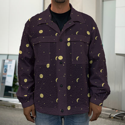 Moon Phase And Stars Pattern Print Men's Shirt Jacket