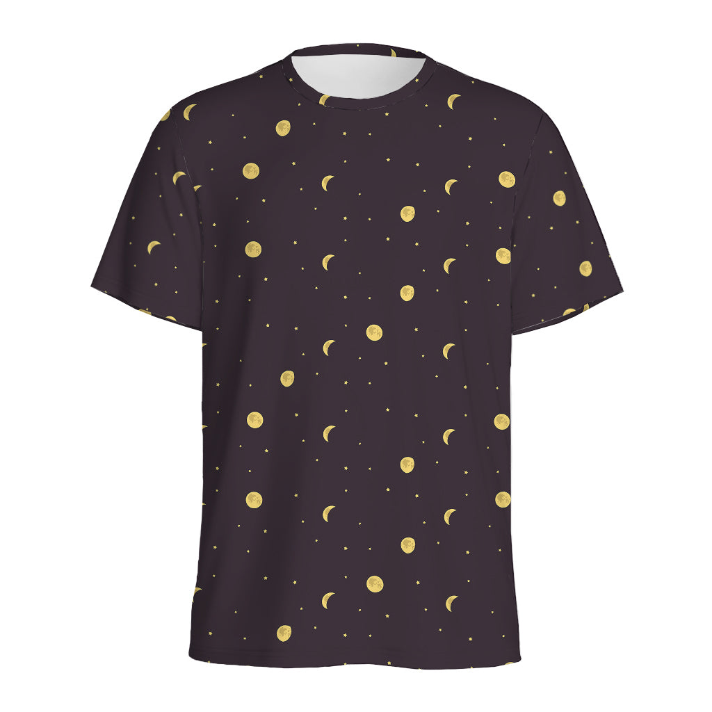 Moon Phase And Stars Pattern Print Men's Sports T-Shirt