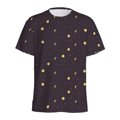 Moon Phase And Stars Pattern Print Men's Sports T-Shirt
