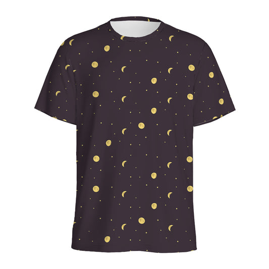 Moon Phase And Stars Pattern Print Men's Sports T-Shirt
