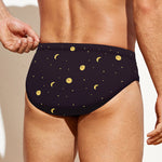 Moon Phase And Stars Pattern Print Men's Swim Briefs