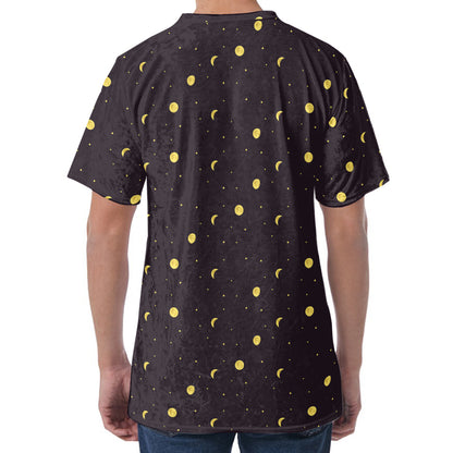 Moon Phase And Stars Pattern Print Men's Velvet T-Shirt