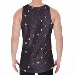 Moon Phase And Stars Pattern Print Men's Velvet Tank Top