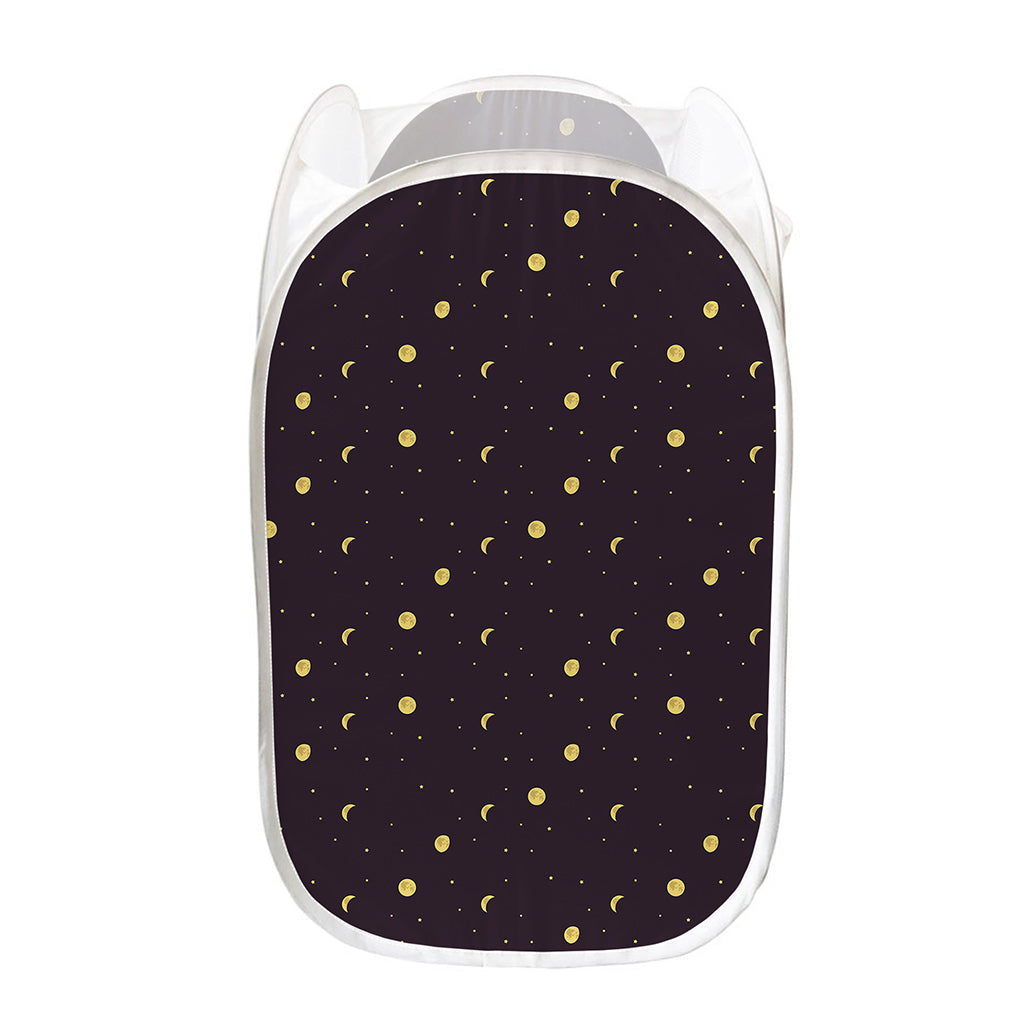 Moon Phase And Stars Pattern Print Mesh Laundry Hamper