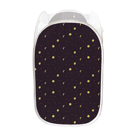 Moon Phase And Stars Pattern Print Mesh Laundry Hamper