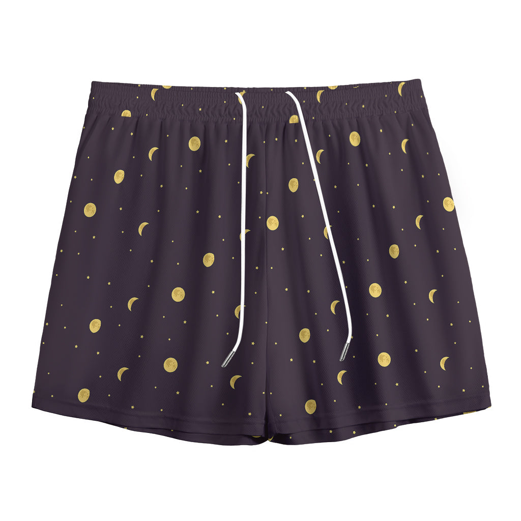 Moon Phase And Stars Pattern Print Mesh Shorts