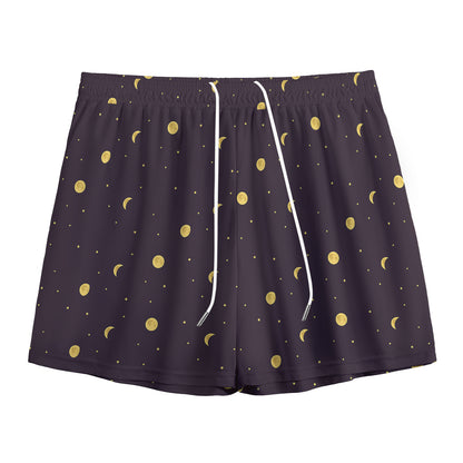 Moon Phase And Stars Pattern Print Mesh Shorts
