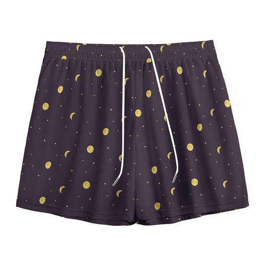 Moon Phase And Stars Pattern Print Mesh Shorts