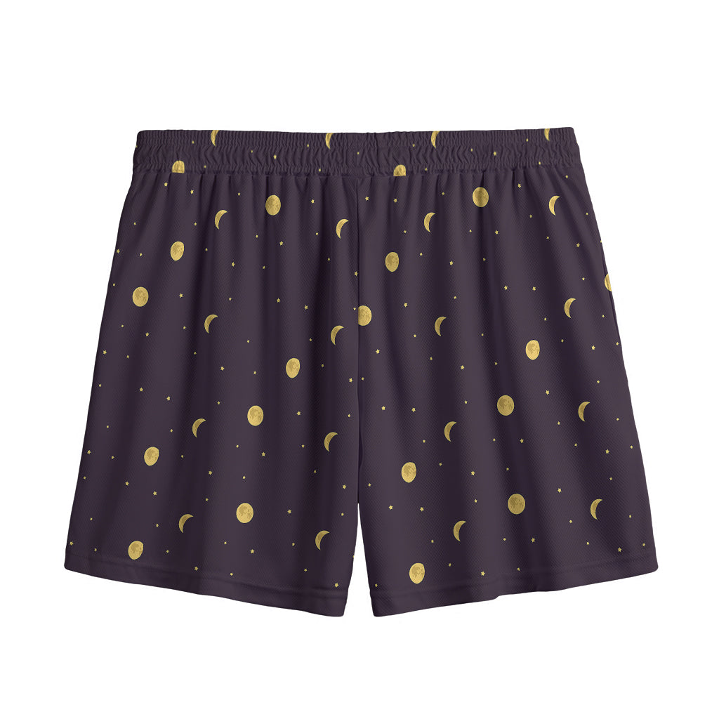 Moon Phase And Stars Pattern Print Mesh Shorts