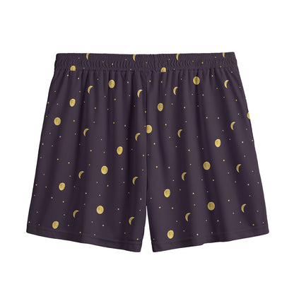 Moon Phase And Stars Pattern Print Mesh Shorts