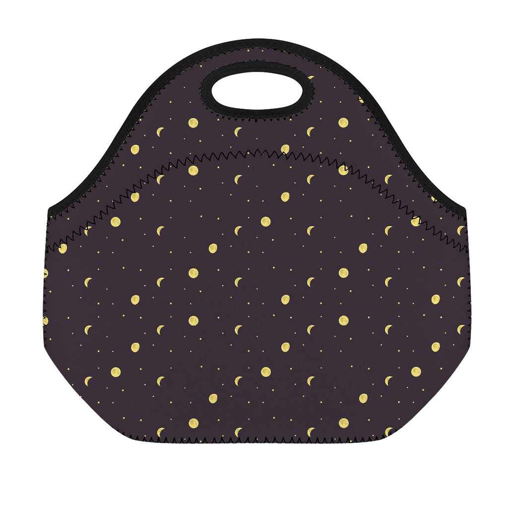 Moon Phase And Stars Pattern Print Neoprene Lunch Bag