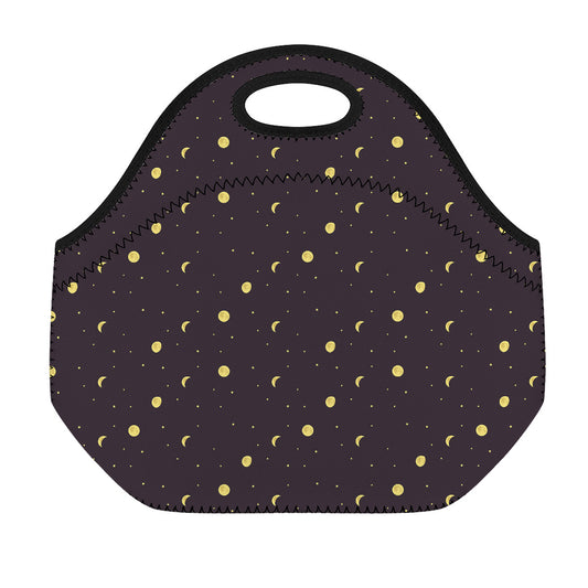 Moon Phase And Stars Pattern Print Neoprene Lunch Bag