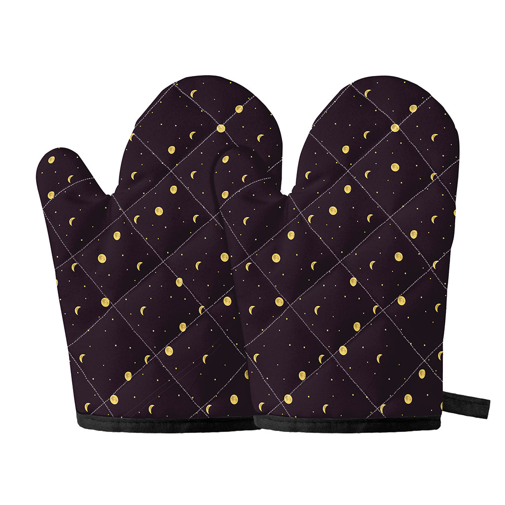 Moon Phase And Stars Pattern Print Oven Mitts