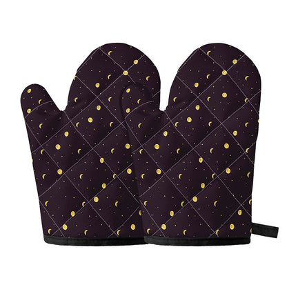 Moon Phase And Stars Pattern Print Oven Mitts
