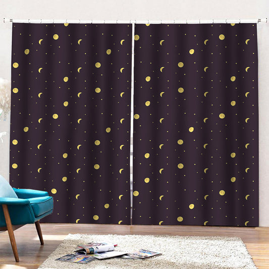 Moon Phase And Stars Pattern Print Pencil Pleat Curtains