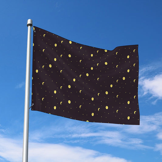 Moon Phase And Stars Pattern Print Polyester Flag