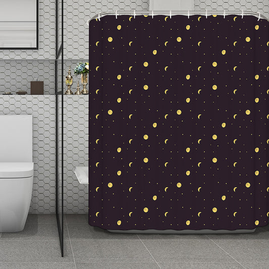 Moon Phase And Stars Pattern Print Polyester Shower Curtain