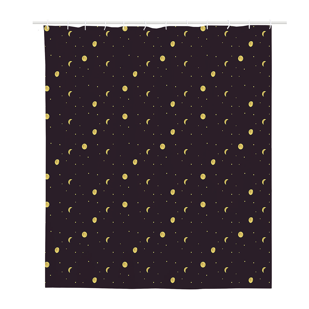 Moon Phase And Stars Pattern Print Polyester Shower Curtain