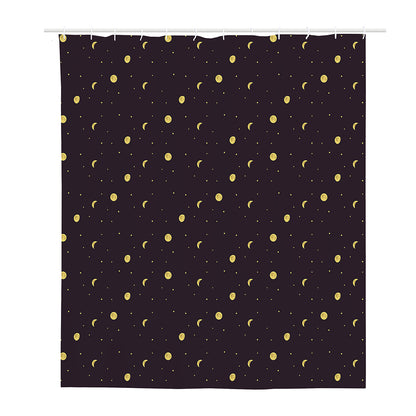 Moon Phase And Stars Pattern Print Polyester Shower Curtain