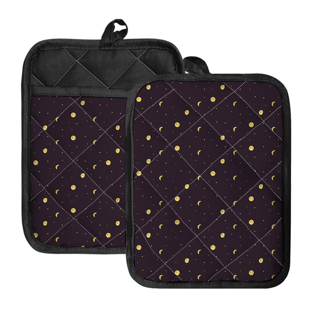 Moon Phase And Stars Pattern Print Pot Holders With Pocket