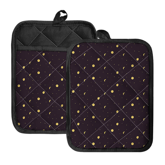 Moon Phase And Stars Pattern Print Pot Holders With Pocket