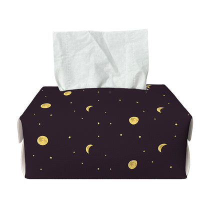 Moon Phase And Stars Pattern Print Rectangle Tissue Box Cover