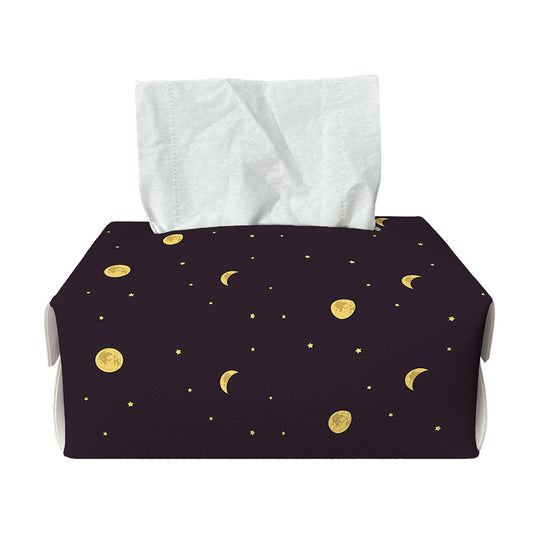 Moon Phase And Stars Pattern Print Rectangle Tissue Box Cover