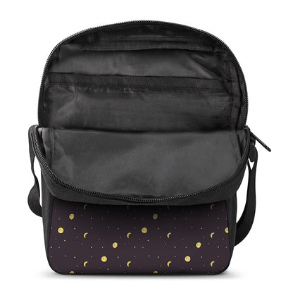 Moon Phase And Stars Pattern Print Rectangular Crossbody Bag