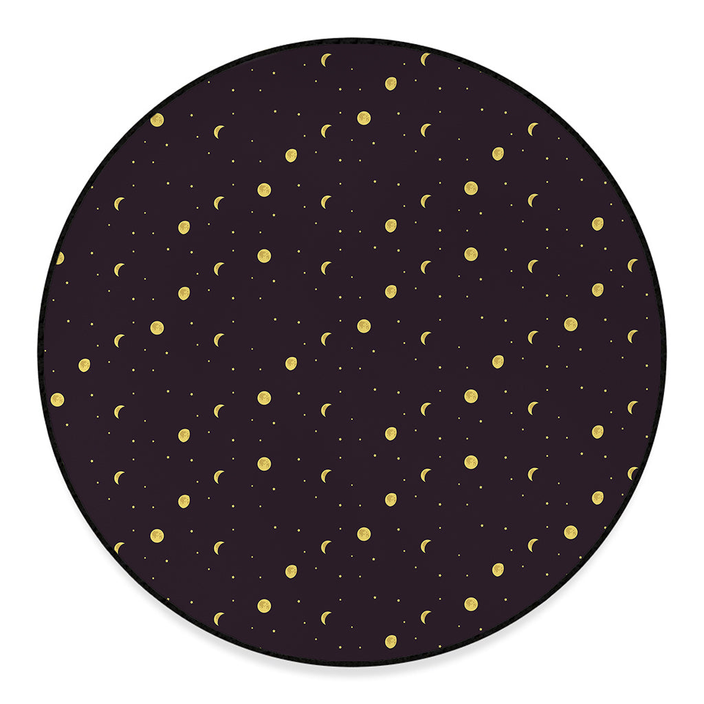 Moon Phase And Stars Pattern Print Round Floor Mat