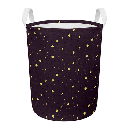 Moon Phase And Stars Pattern Print Round Laundry Basket