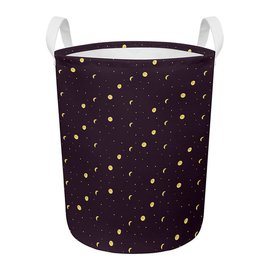 Moon Phase And Stars Pattern Print Round Laundry Basket
