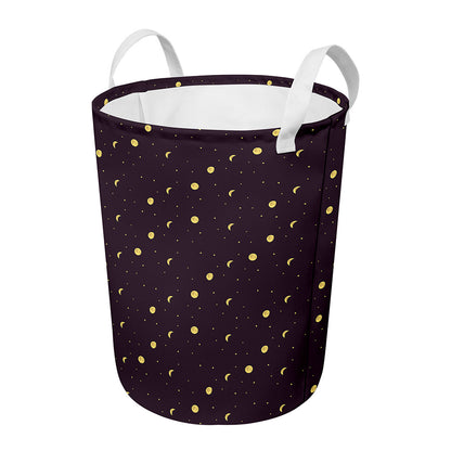 Moon Phase And Stars Pattern Print Round Laundry Basket