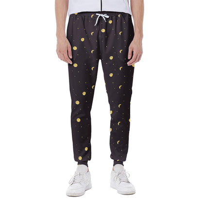 Moon Phase And Stars Pattern Print Scuba Joggers