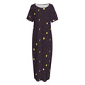 Moon Phase And Stars Pattern Print Short Sleeve Long Nightdress