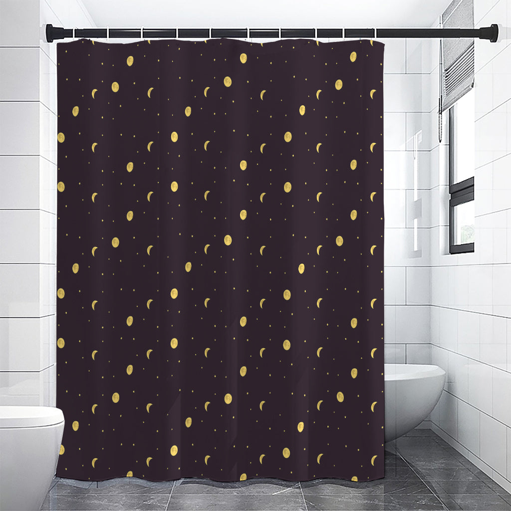 Moon Phase And Stars Pattern Print Shower Curtain