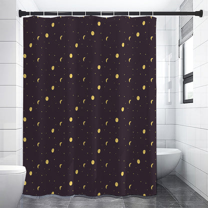 Moon Phase And Stars Pattern Print Shower Curtain