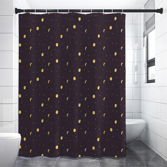 Moon Phase And Stars Pattern Print Shower Curtain