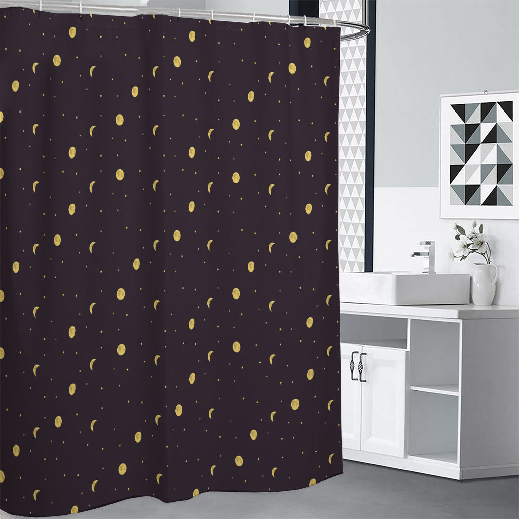 Moon Phase And Stars Pattern Print Shower Curtain