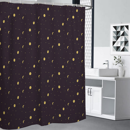 Moon Phase And Stars Pattern Print Shower Curtain