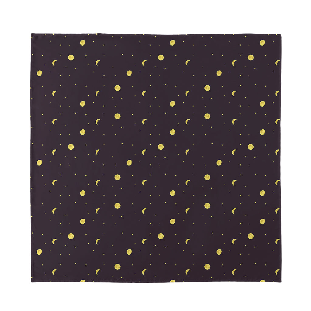 Moon Phase And Stars Pattern Print Silk Bandana