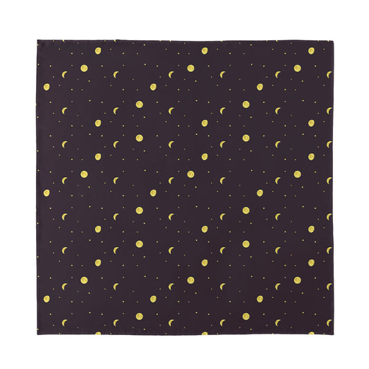 Moon Phase And Stars Pattern Print Silk Bandana