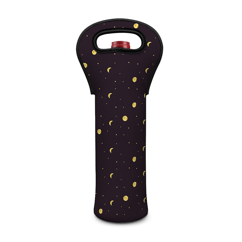 Moon Phase And Stars Pattern Print Single Neoprene Wine Tote