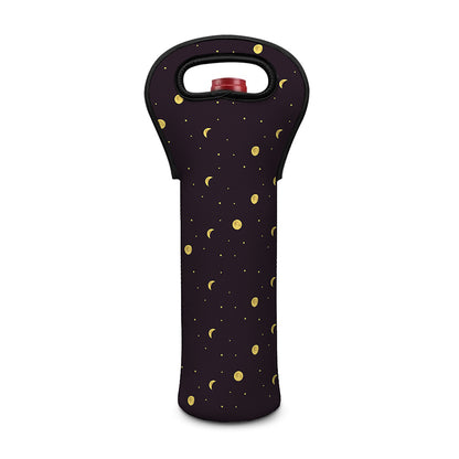Moon Phase And Stars Pattern Print Single Neoprene Wine Tote
