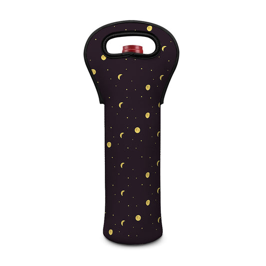 Moon Phase And Stars Pattern Print Single Neoprene Wine Tote