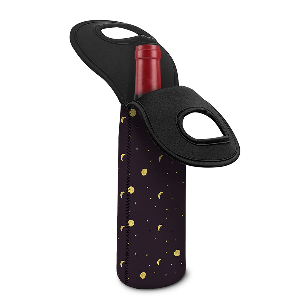 Moon Phase And Stars Pattern Print Single Neoprene Wine Tote