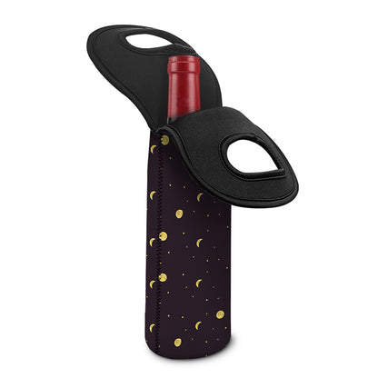 Moon Phase And Stars Pattern Print Single Neoprene Wine Tote